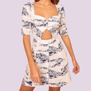 Reformation Clay Toile Linen Cut Out Mini Dress